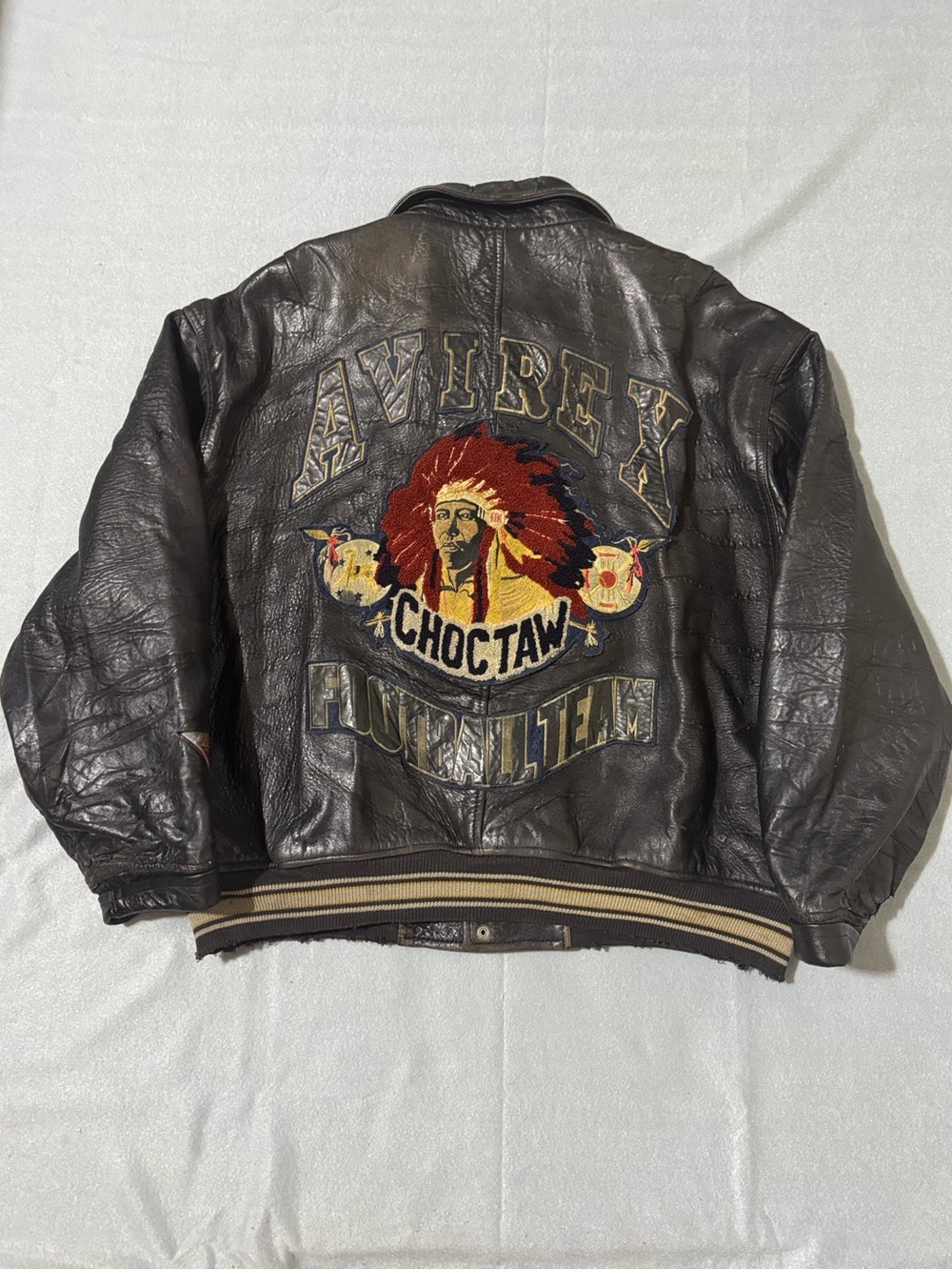Vintage AVIREX Choctaw Indian Head Leather Varsity Football Team Jacket Size XXL